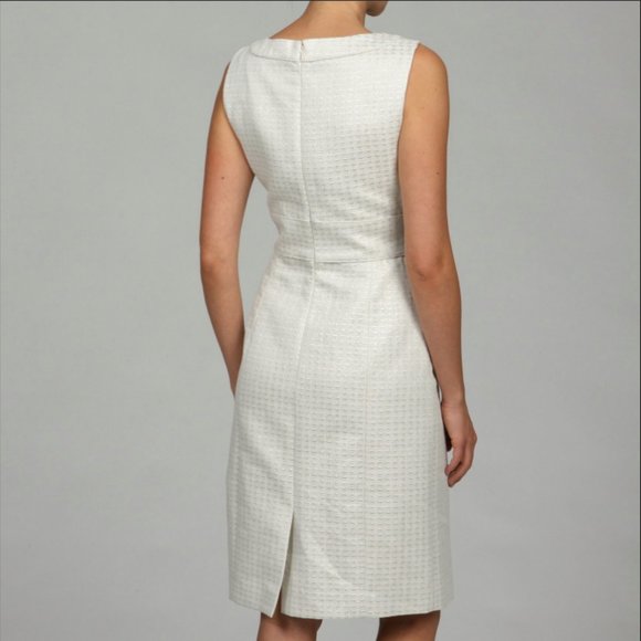 NWT Tahari Ivory Silver Jacquard Sheath Dress - Picture 2 of 9